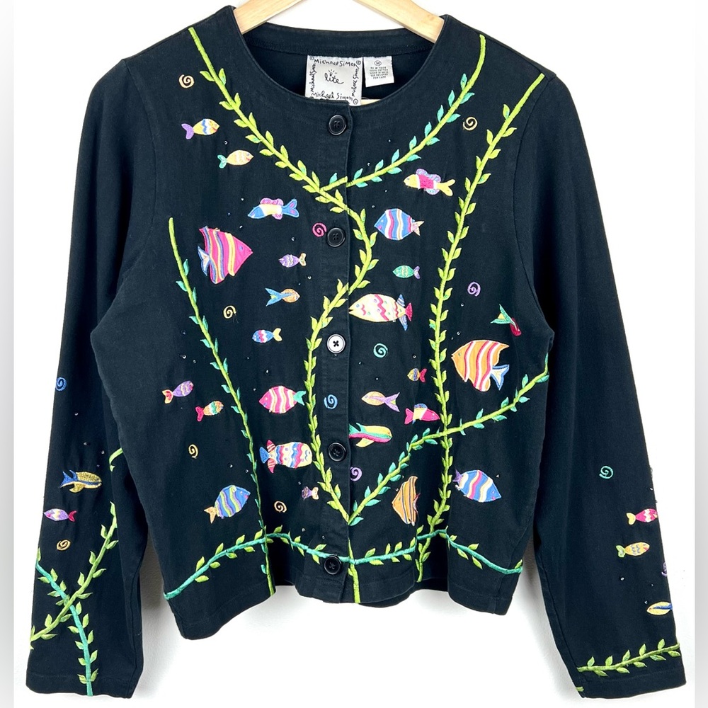 Vintage 90’s Y2K Michael Simon Lite Under The Sea Fish Button Down Cardigan